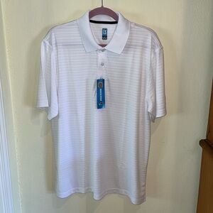 Men’s PGA Tour, White Short Sleeve Three Button, Large, NWT (dirt on collar)